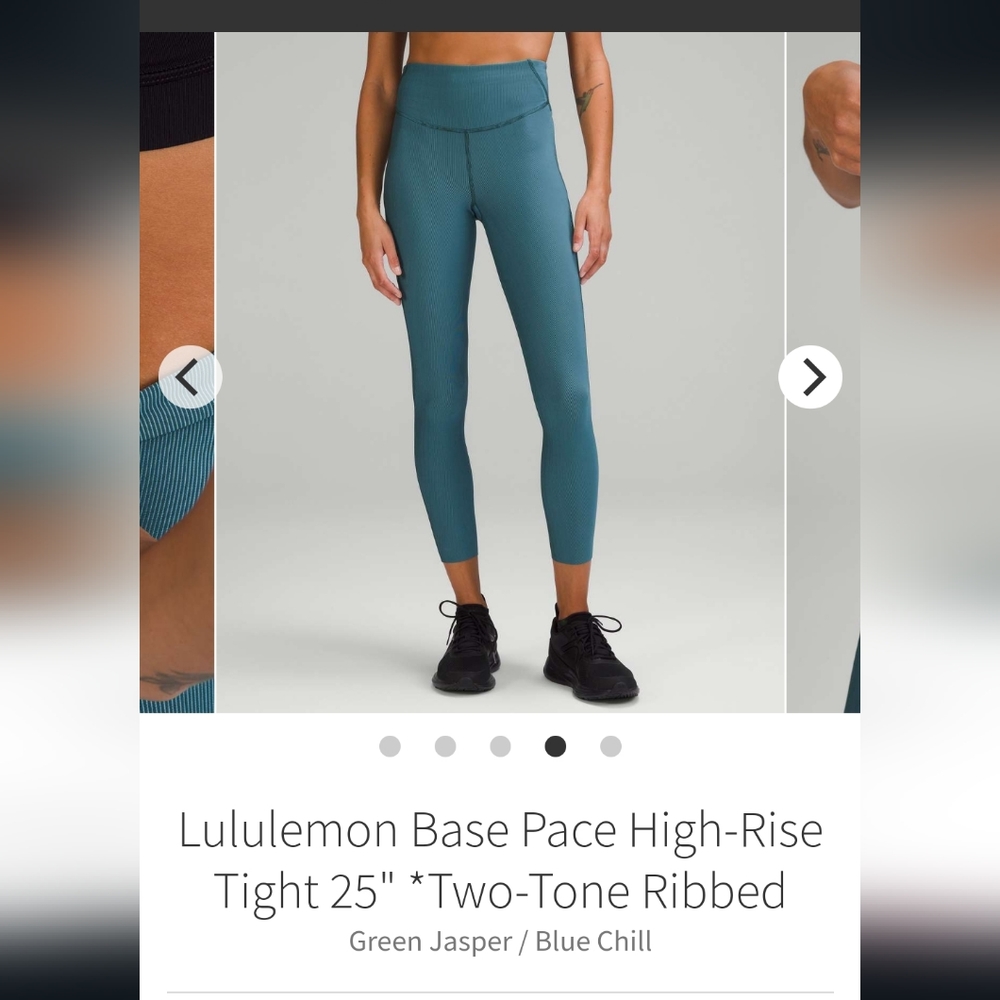 NWT Lululemon sz. 6 Base Pace High-Rise Tight 25" Ribbed Green Jasper/Blue Chill